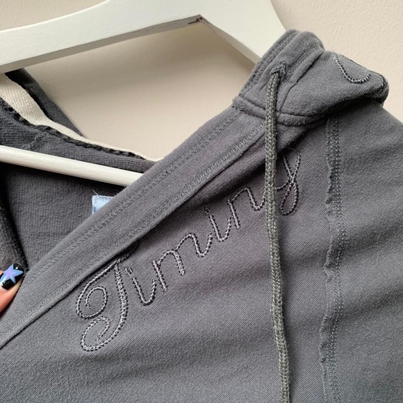 Tight Low Neck Grey Hoodie with Embroidery - Picture 6 of 7